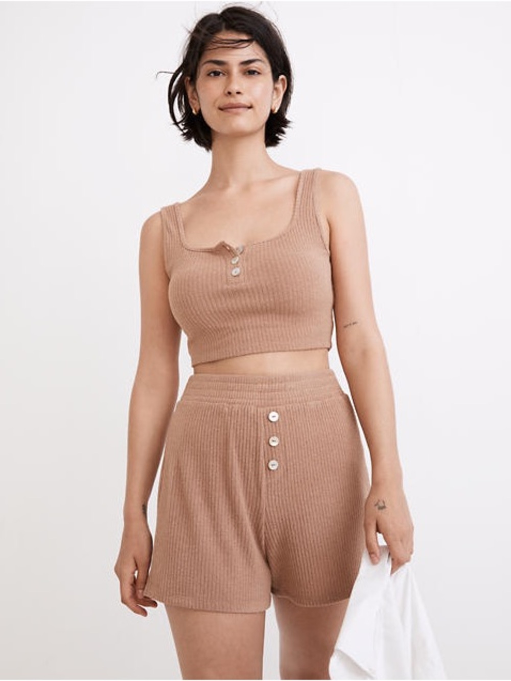 Madewell MWL Ribbed Henley Pull-On shorts and tank top set